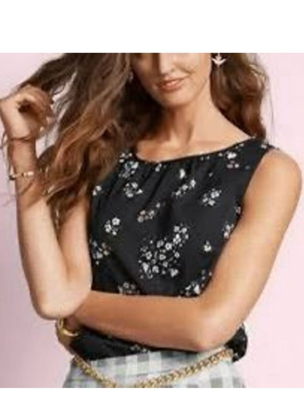 Cabi 5388 Misty Floral Black Tie Sleeveless Tunic Top Blouse Shirt - Medium M